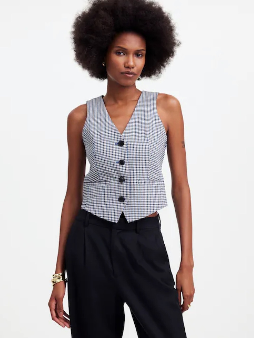 Madewell Black & White Houndstooth Button-Front Vest, size 6